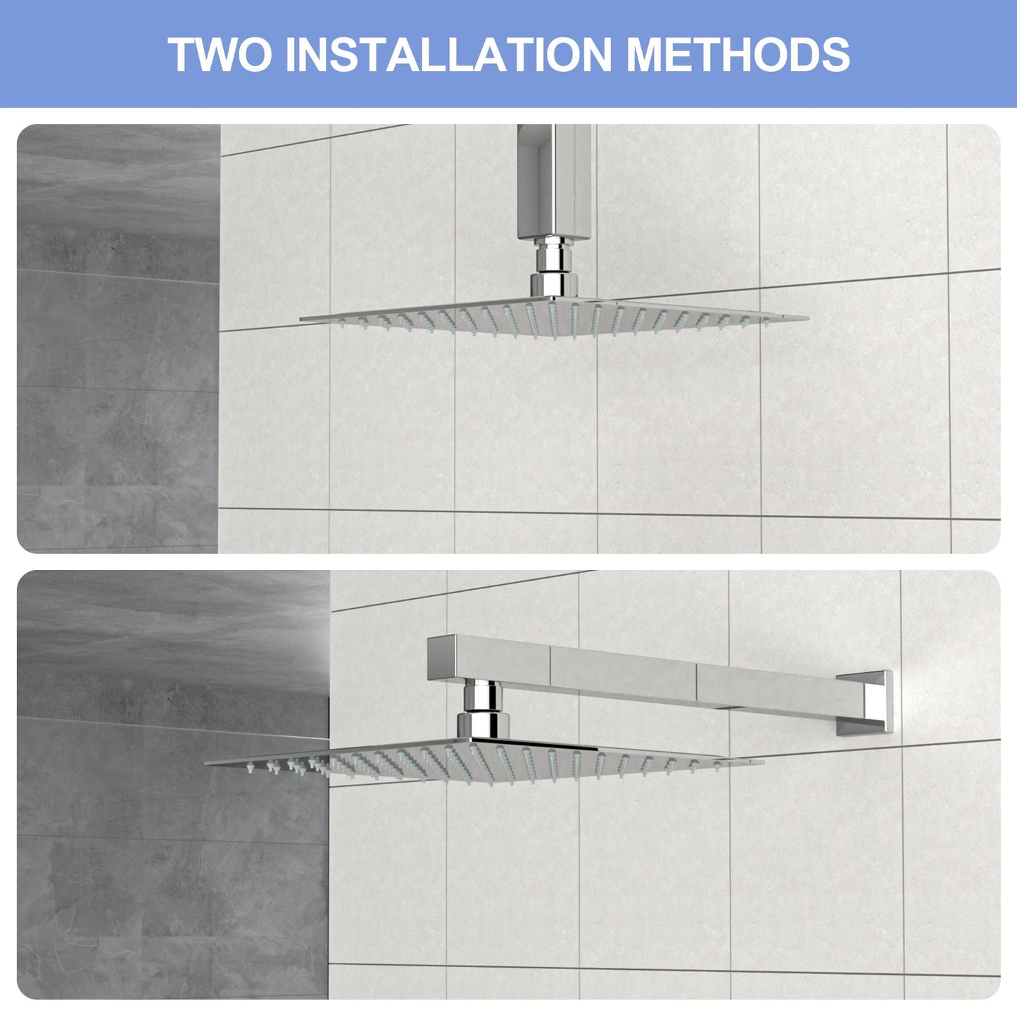 8" Square Rain Shower Head, Ceiling / Wall Mount Stainless Steel Bath Fixture