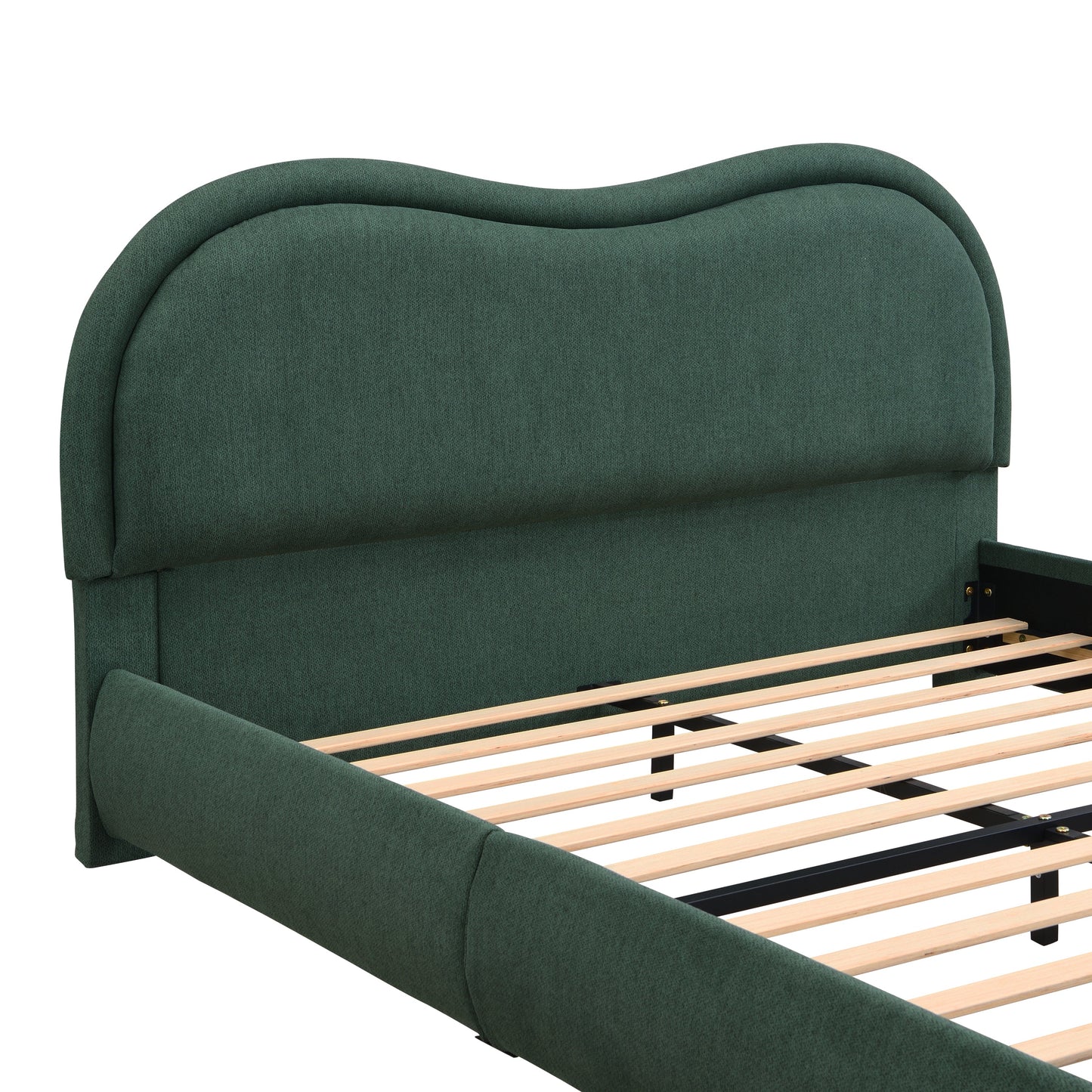Queen Size Upholstered Platform Bed Frame with Rounded Corners Curved Headboard