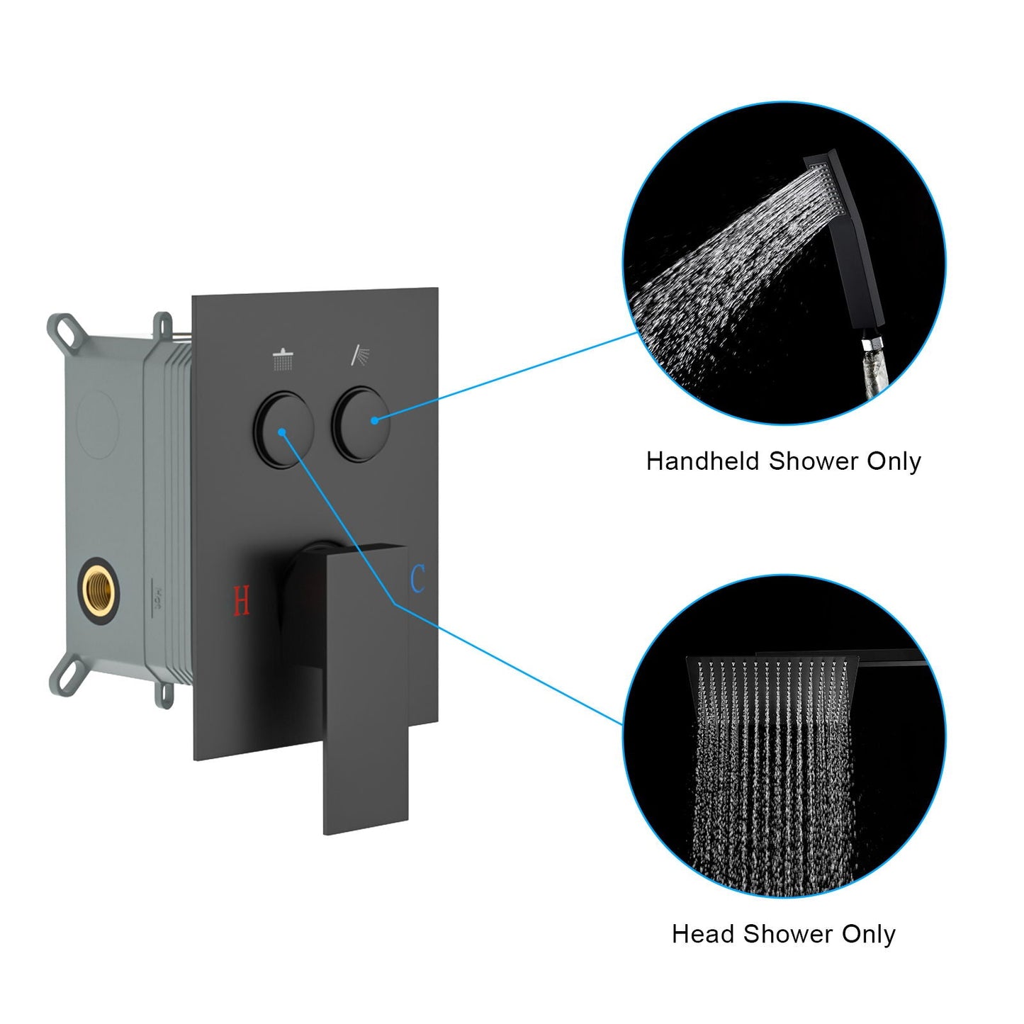 Dual Shower Head System With Square Rain Shower And Rough In Valve