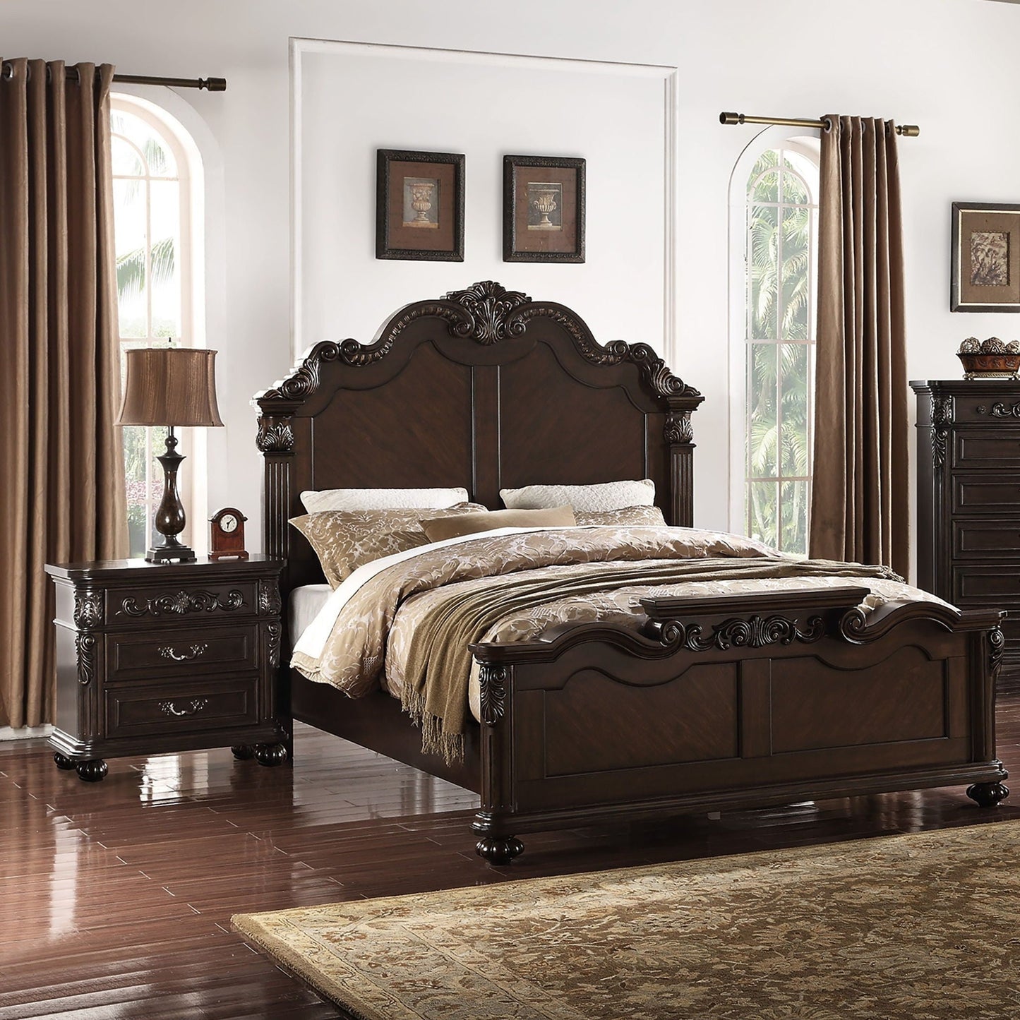 3 Piece Bedroom Set, Majestic Formal Bed With 2 Nightstands