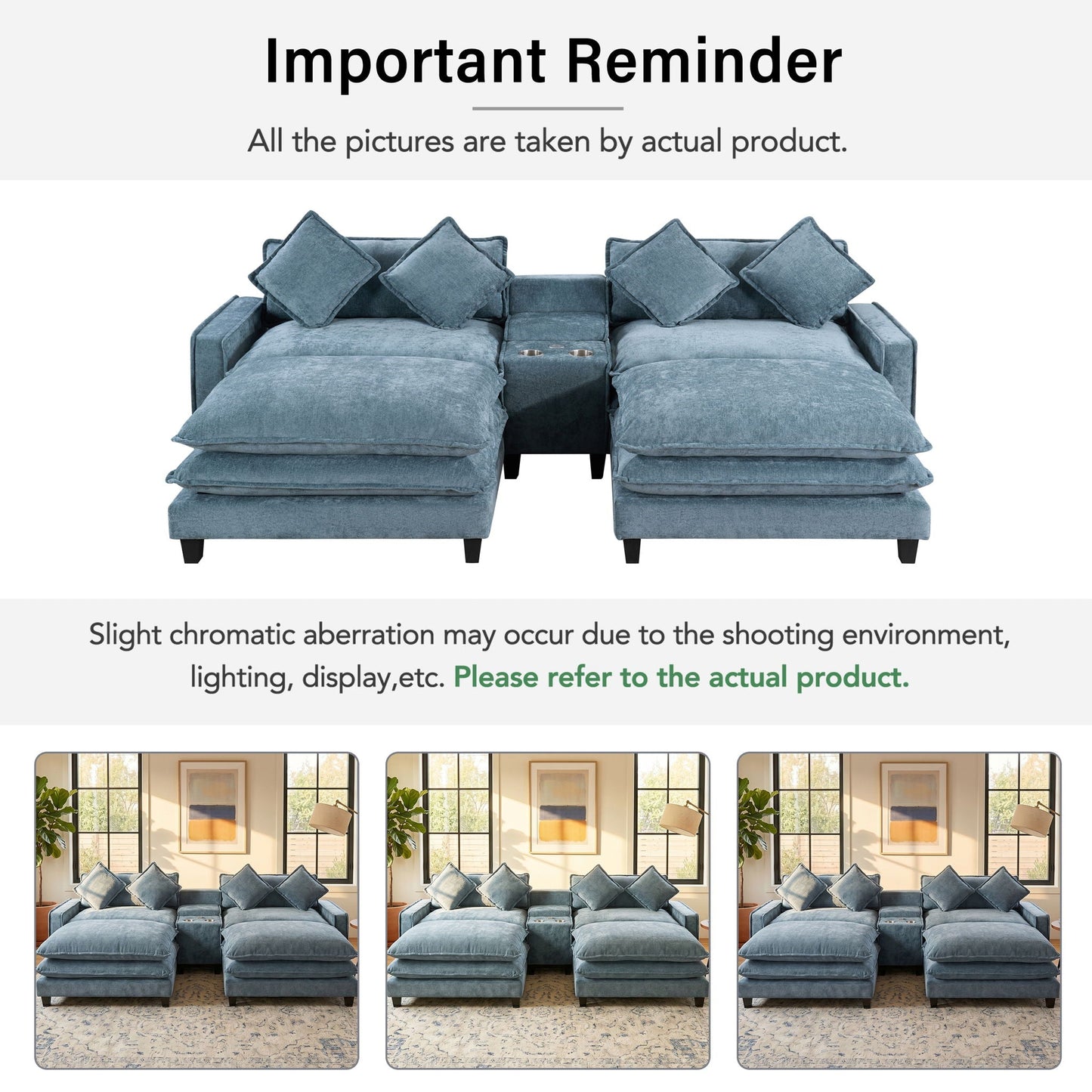 Modern Sectional Sofa With Removable Ottomans, USB Ports