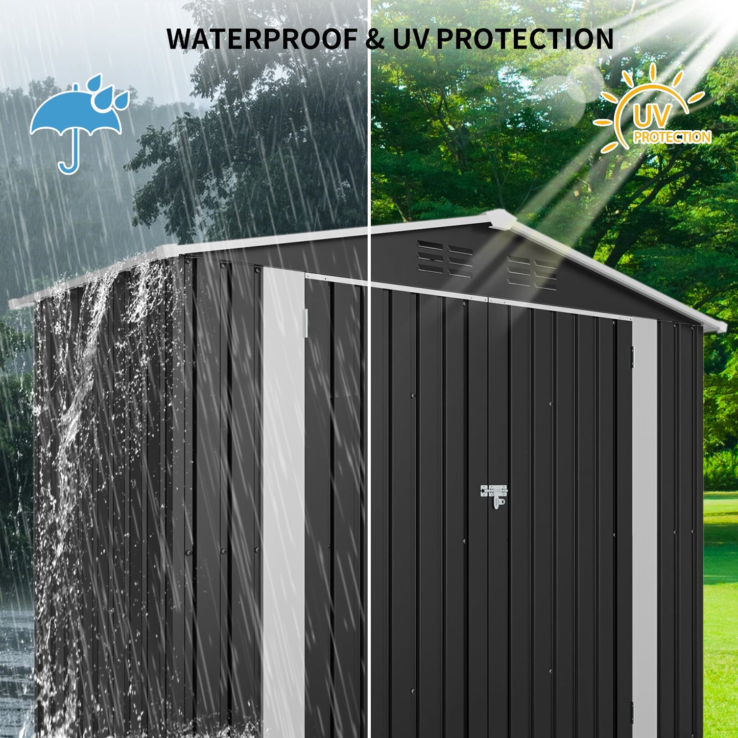 8ft x 4ft Outdoor Metal Storage Shed with Lockable Latch