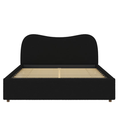 Queen Size Upholstered Platform Bed with Wooden Slats