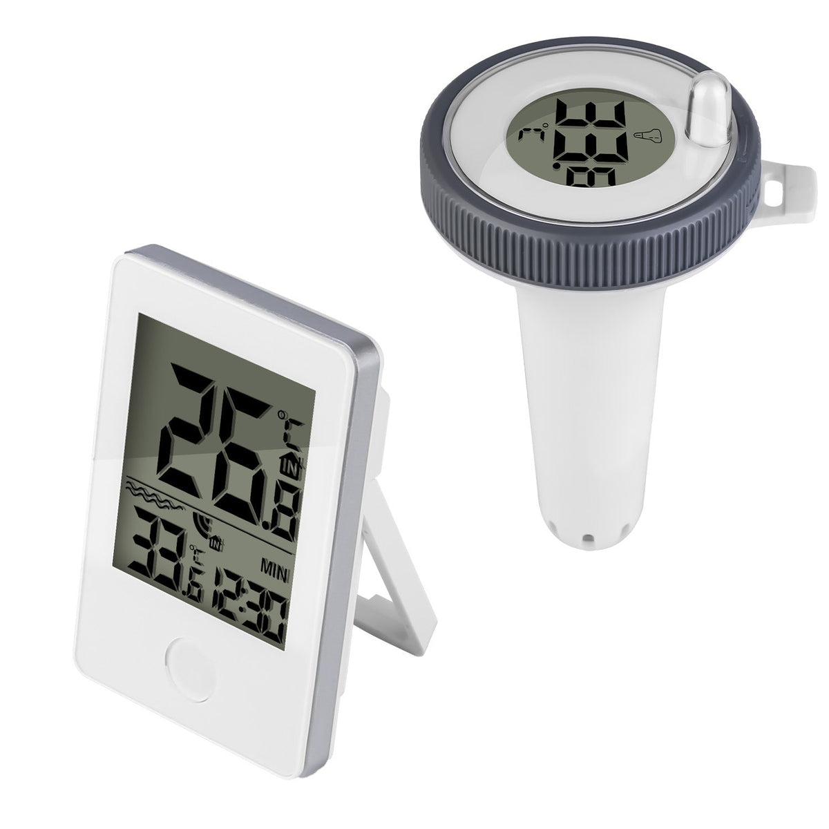 Wireless Floating Pool Thermometer With Easy Reading Digital Indoor Monitor IP68 Waterproof 196FT Transmission Range For Swimming Pool Ponds Aquarium