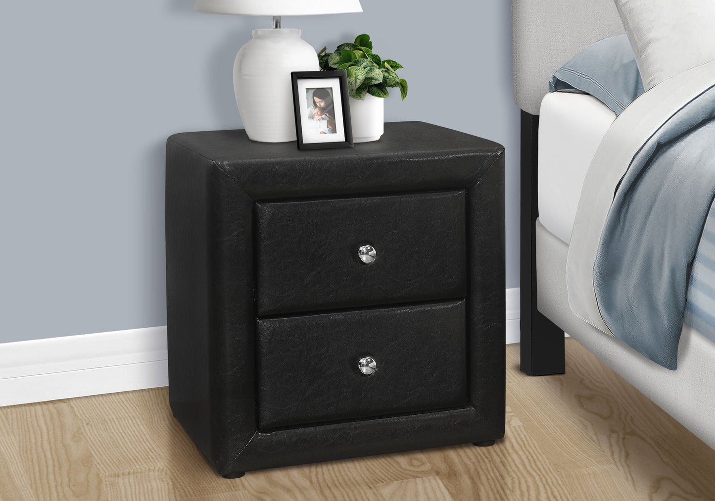 Nightstand With Storage Drawer, Upholstered, Transitional