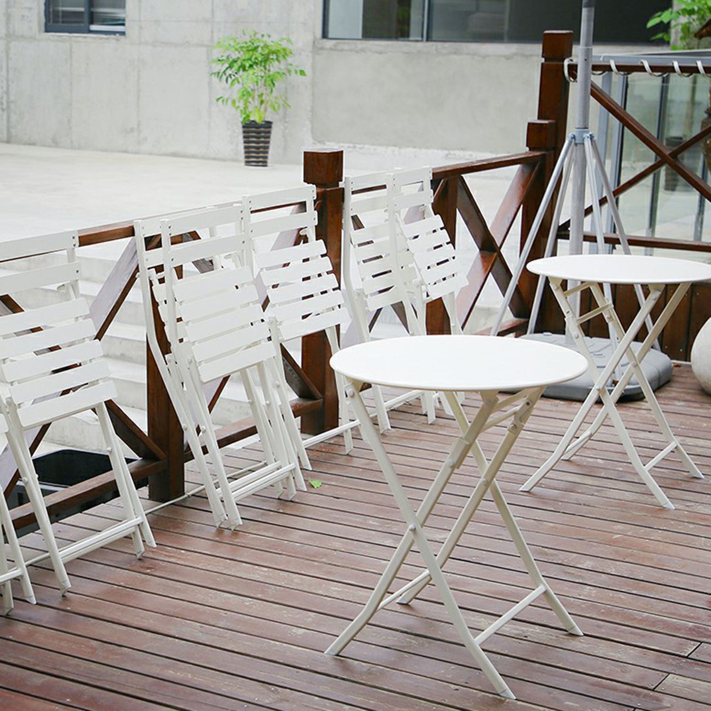 3 Piece Patio Bistro Set Of Foldable Round Table And Chairs