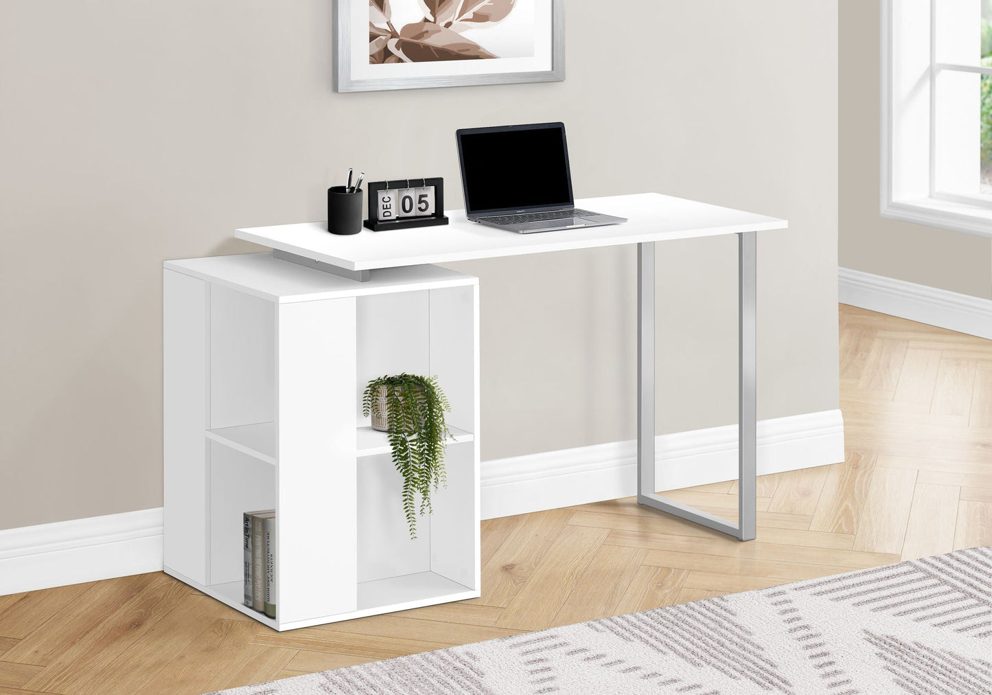 Computer Desk with Left/Right Setup and Storage Shelves
