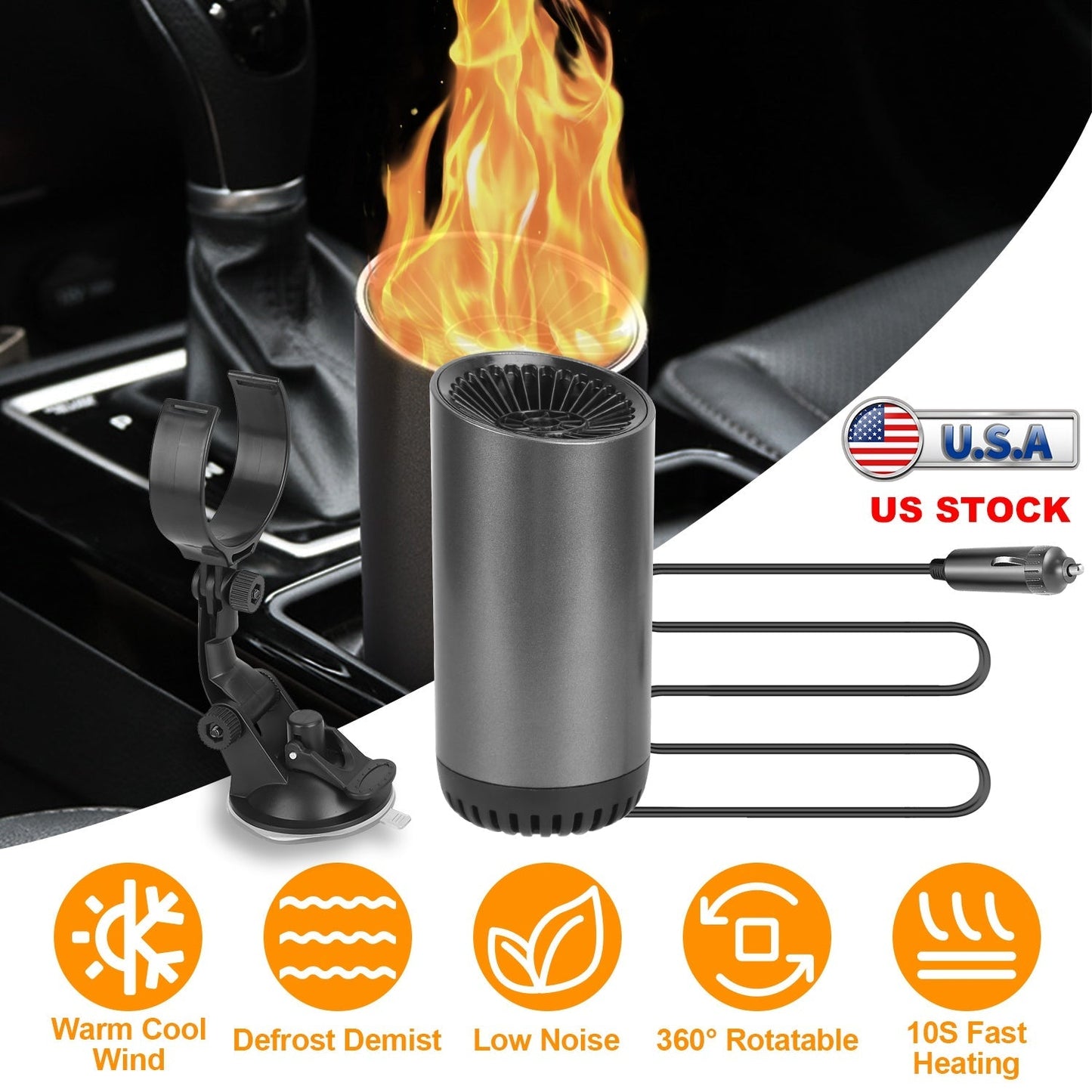 24V 216W Portable Car Heater 2 In 1 Heating Cooling Fan Rotatable Demister Defroster with 4.92ft Cord