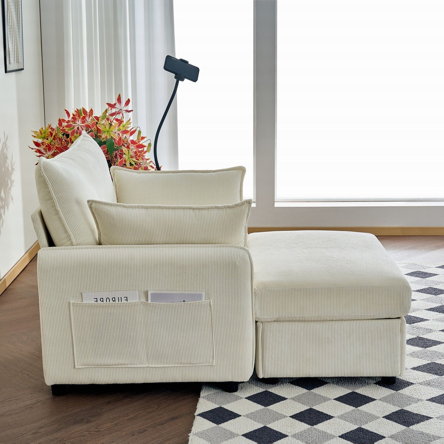 Comfy Oversized Chaise Lounge Chair With Ottoman And Storage