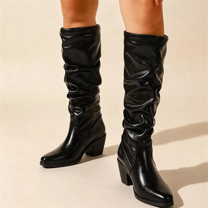 Point Toe Block Heels Boots