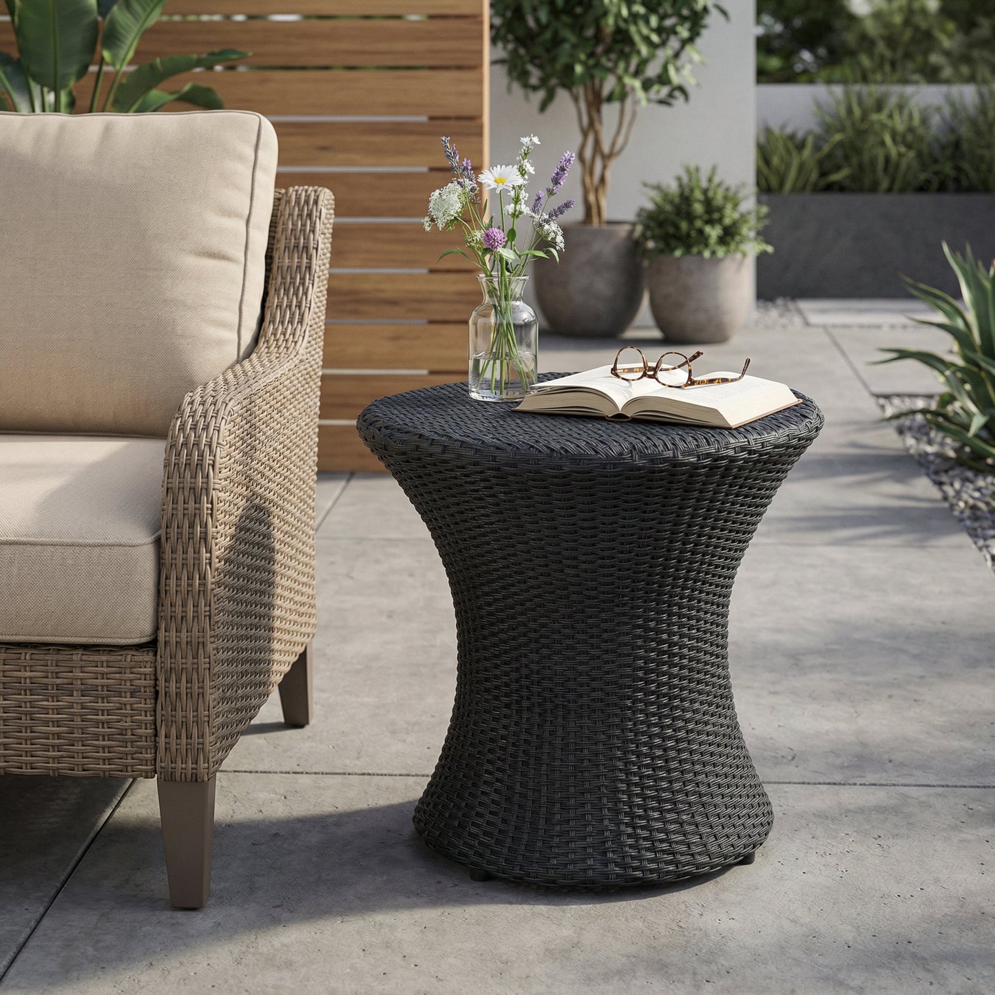KONO Hourglass Rattan Table with No Glass Top