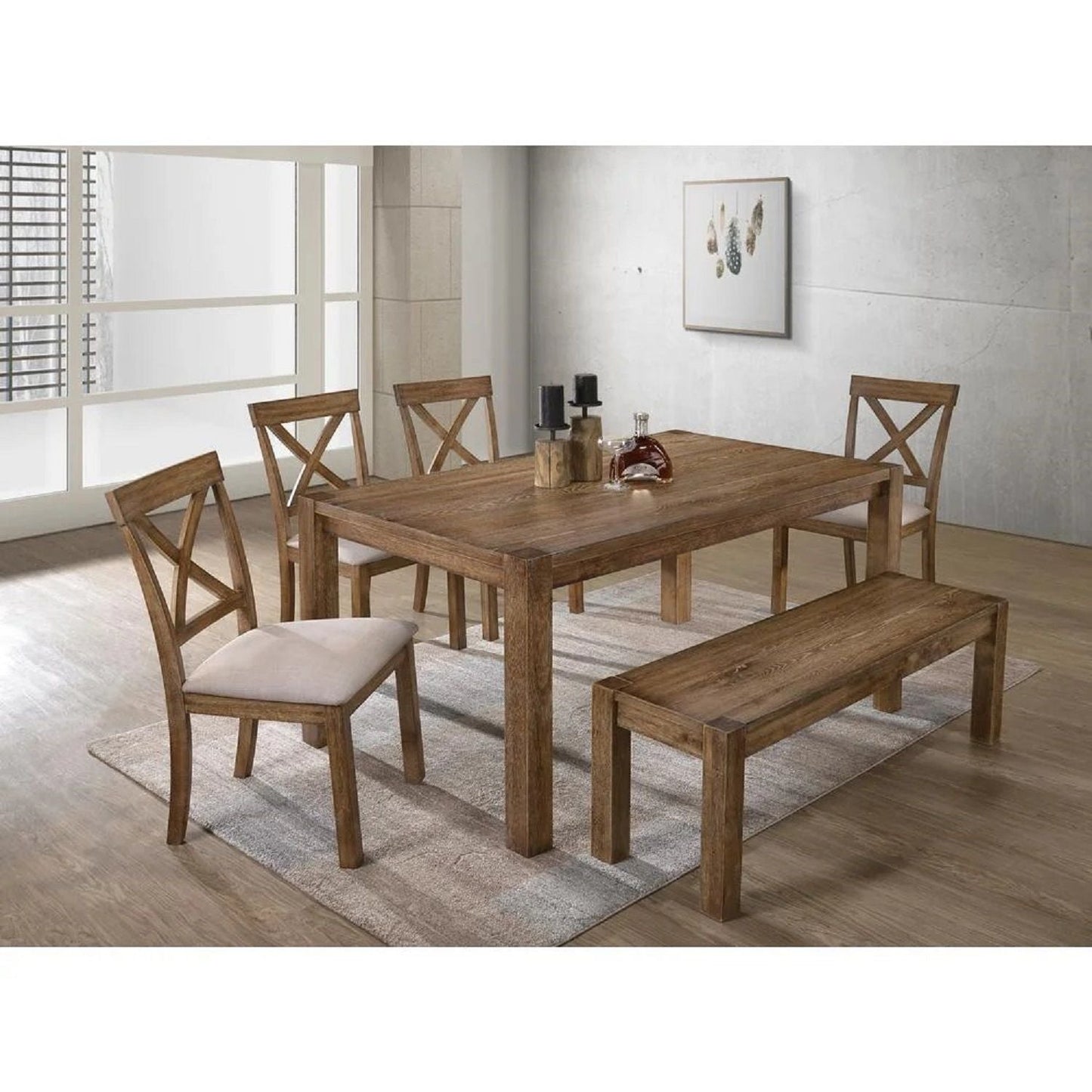 Dining Set With Table, Bench And 4 Chairs - Oak