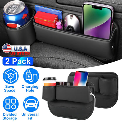 2 Pack Car Seat Gap Filler Organizer Car Leather Cup Holder Gap Bag Universal Car Seat Storage Black for Placing Keys Cards Phones Drinks Lipstick