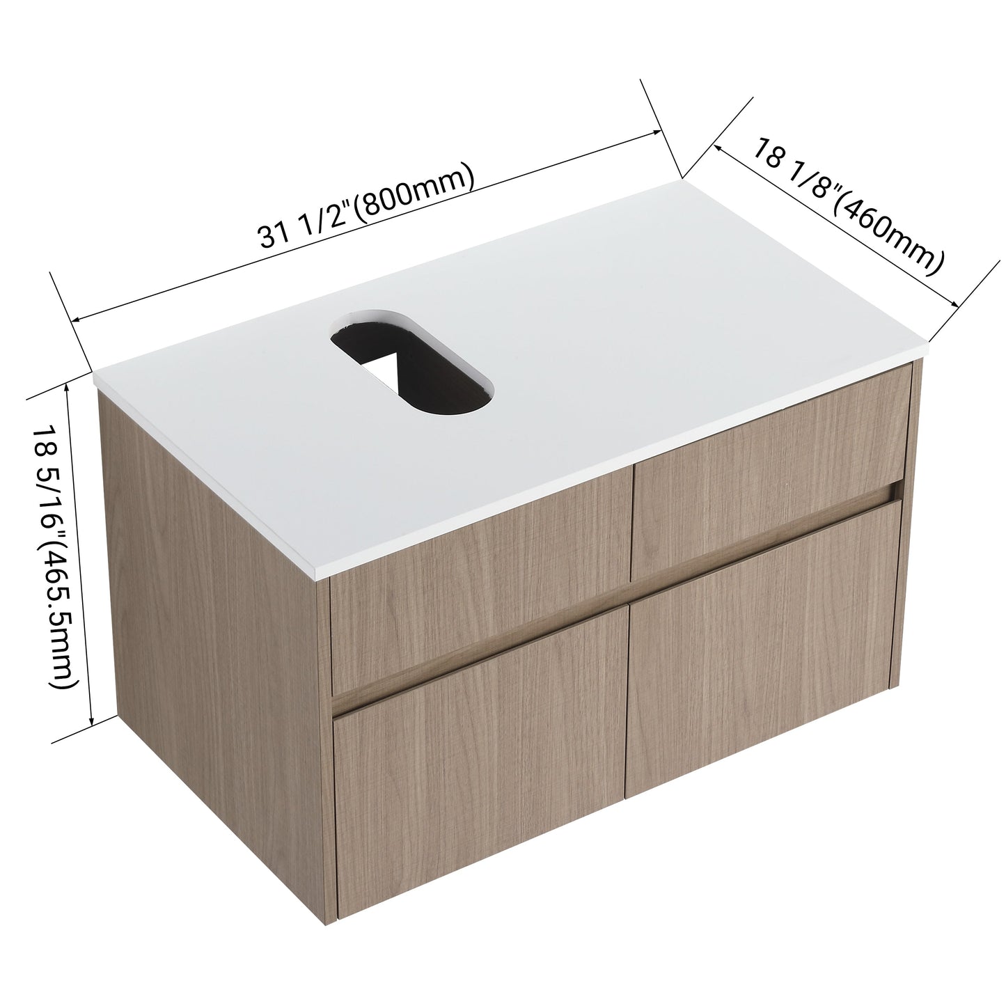 32-Inch Wall-Mounted Bathroom Vanity with Soft Close Doors and Drawer