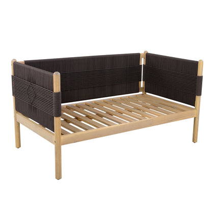 Outdoor Acacia Wood Loveseat with Diamond Rope Weave & Cushions, Light Teak