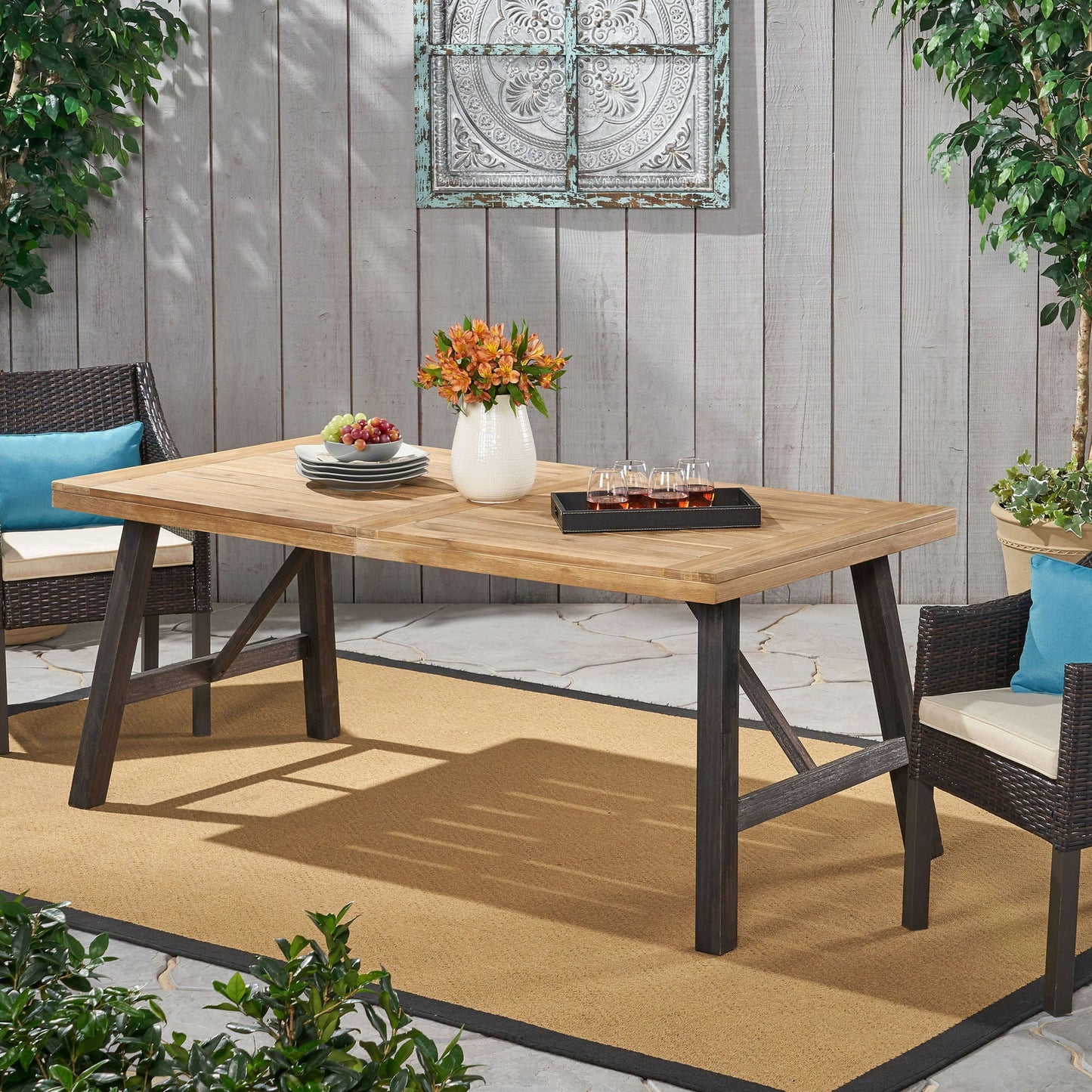 Outdoor Dining Set with 2 Benches and 1 Dining Table - Light Brown