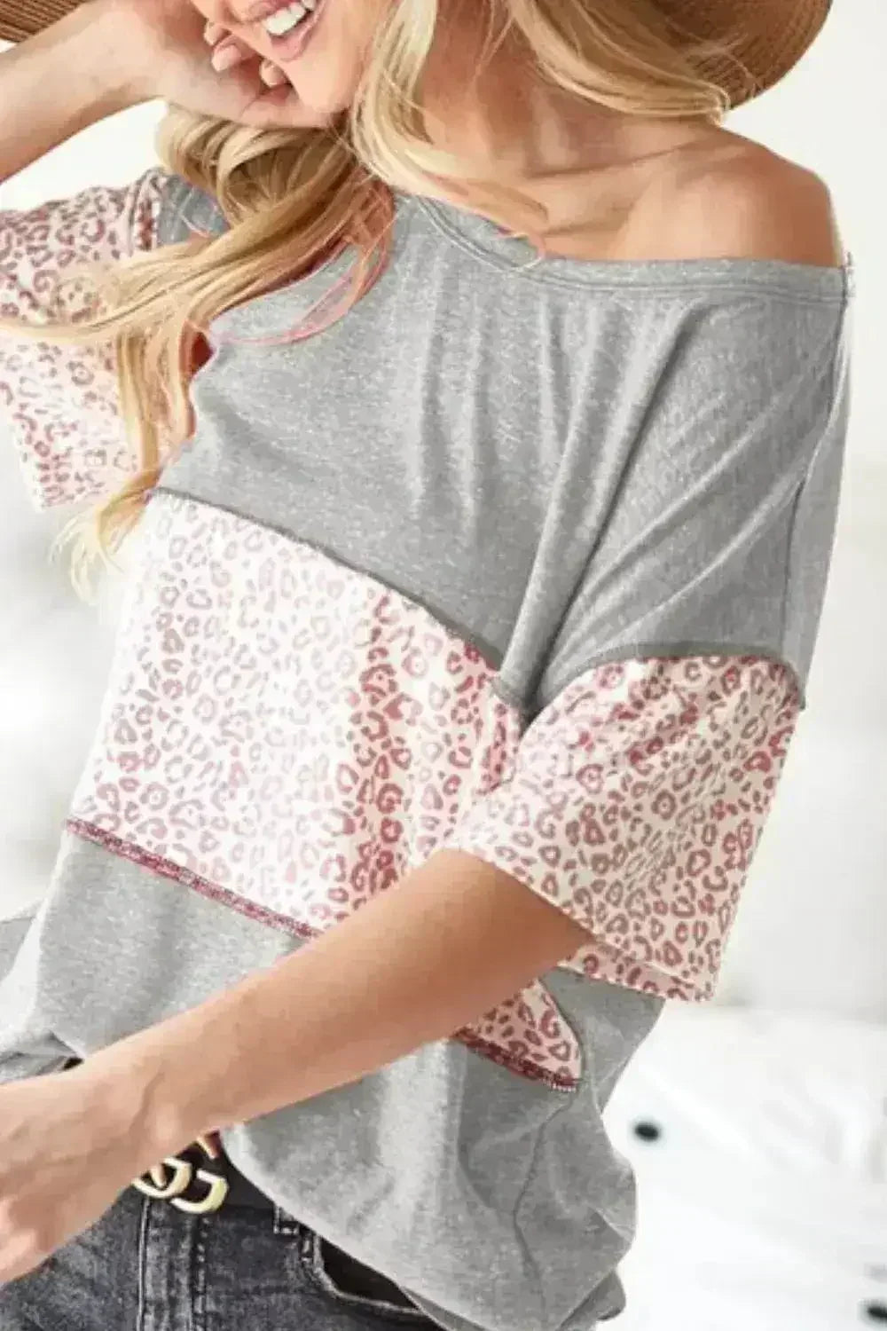 BiBi Triblend Knit with Leopard Block Out Stitching