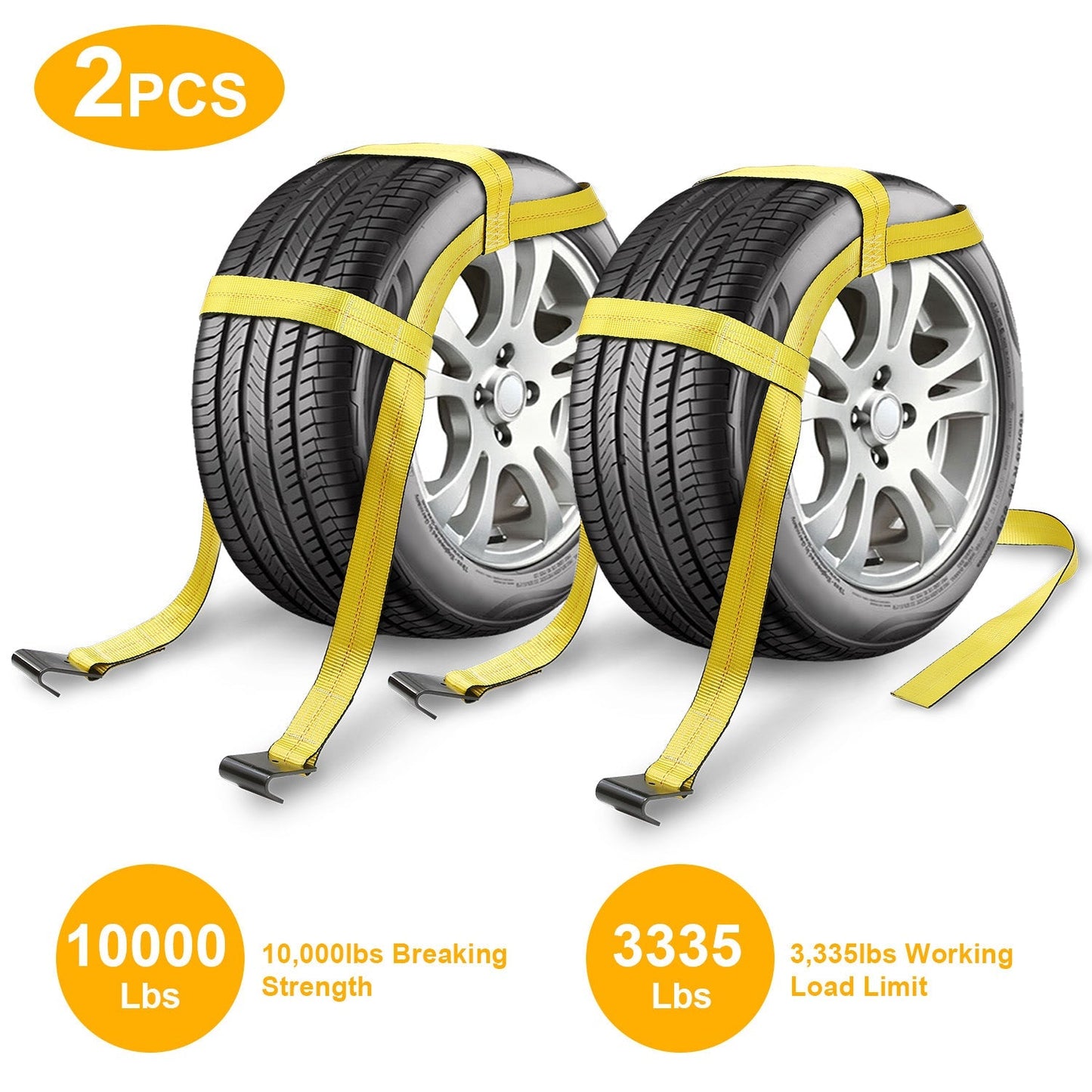 2Pcs Car Basket Straps Adjustable Tow Dolly Tire Basket Straps with Flat Hooks
