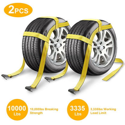 2Pcs Car Basket Straps Adjustable Tow Dolly Tire Basket Straps with Flat Hooks