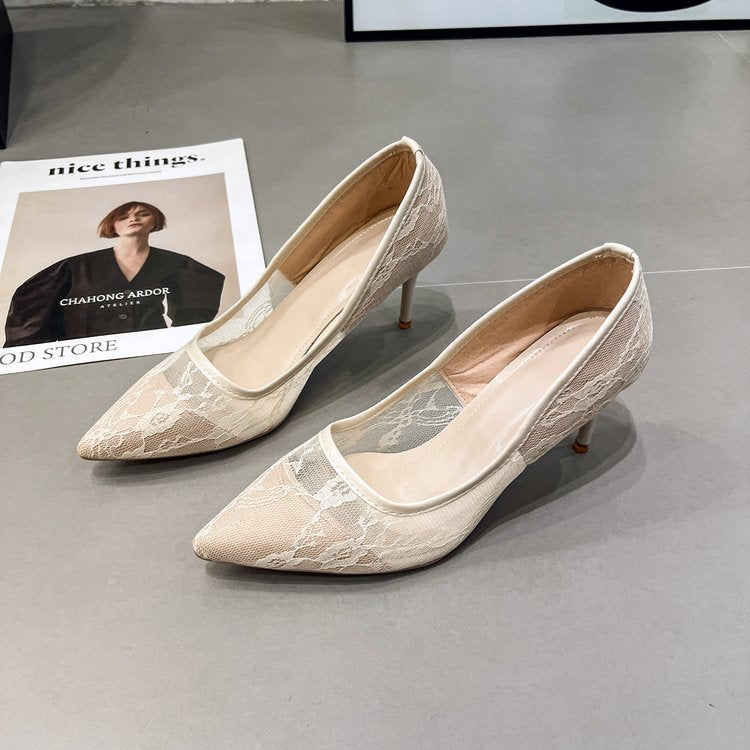 Sexy Slimming Mesh Lace Pointed Toe Stiletto Pumps For Women