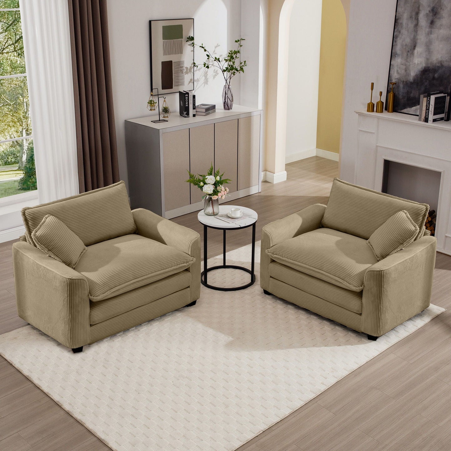 Modern Classic Fabric Single Chair Deep Seat Sofa With Pillow