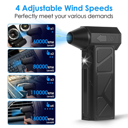 160,000RPM Air Duster – Cordless Rechargeable Blower with LED Light & 4 Speeds