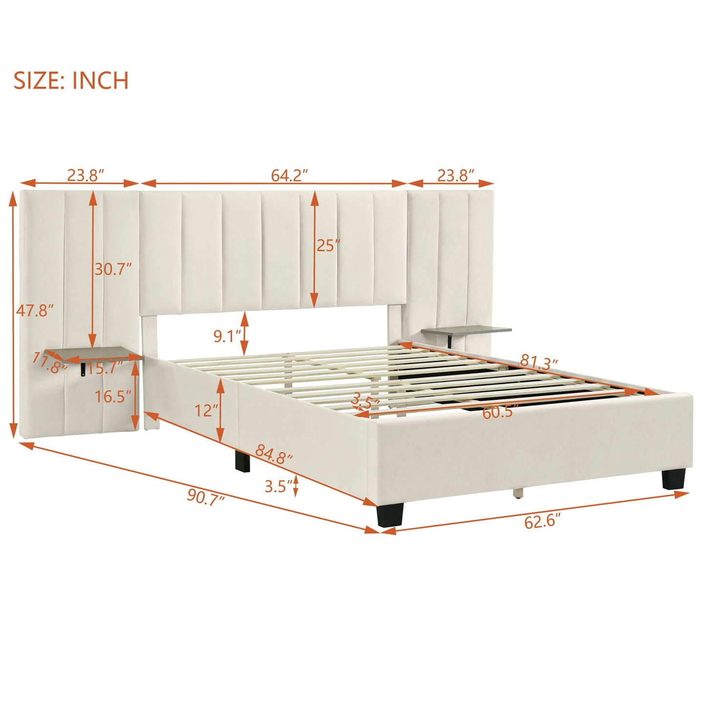 Upholstered Platform Bed With Big Headboard