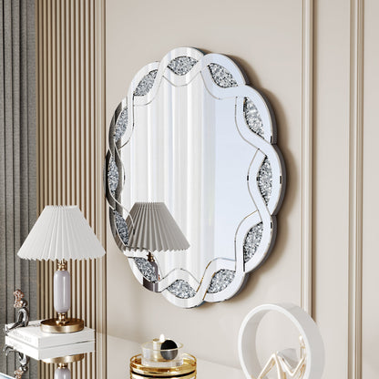 Silver Crush Diamond Round Wall Mirror