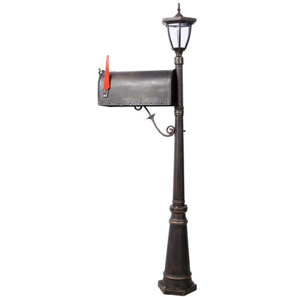 Stratford - Heavy Duty Cast Aluminum Mailbox With Post And Solar Light, Fluted Base, Decorative Modern Mailbox - Brown
