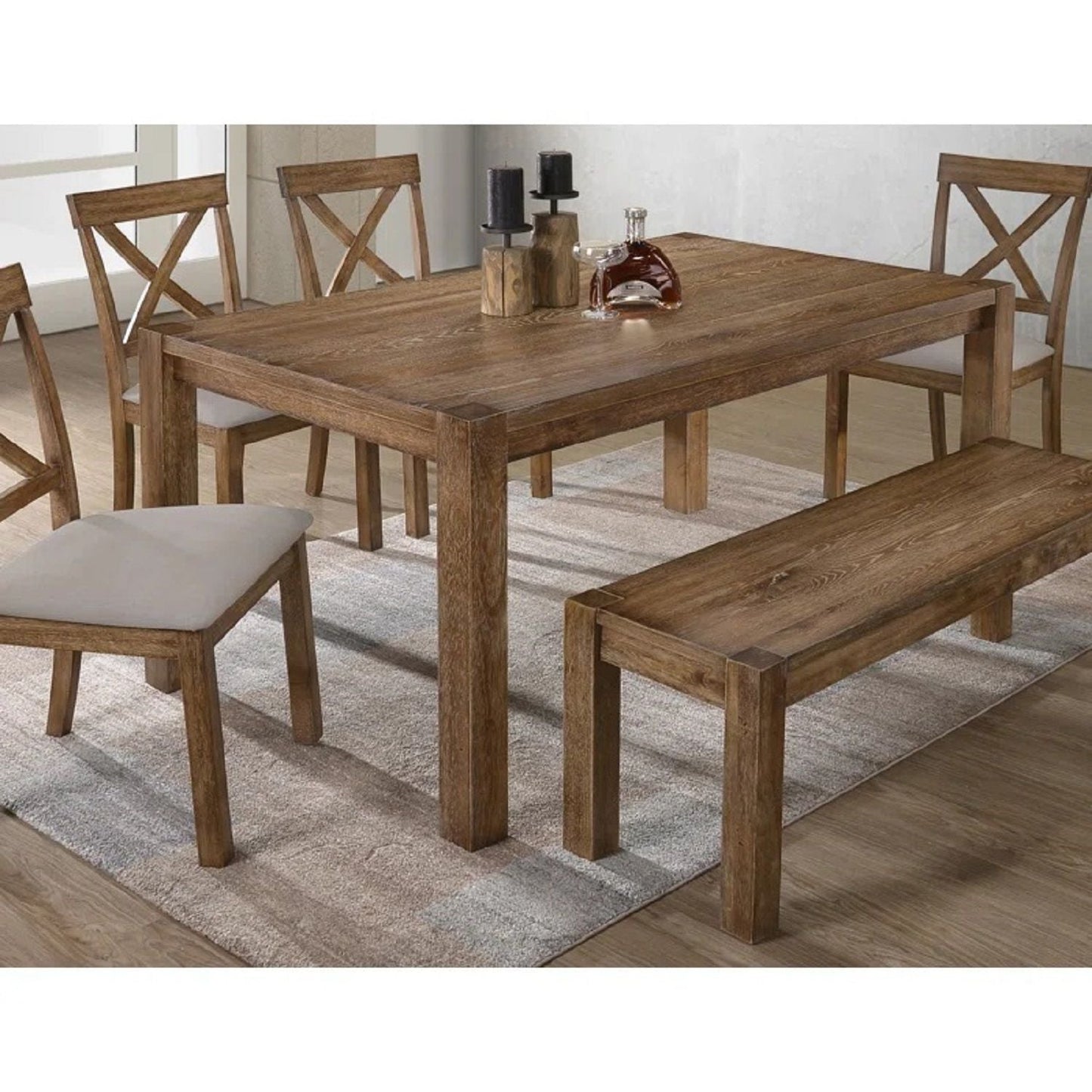 Dining Set With Table, Bench And 4 Chairs - Oak