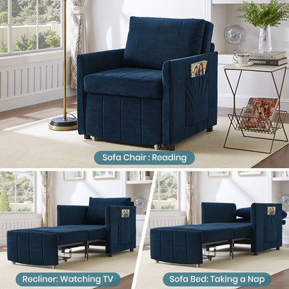 Upholstered Convertible Sleeper Sofa With 5 Position Backrest, Side Pockets, Storage
