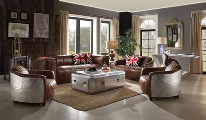 Brancaster Top Grain Leather Living Room Set - Brown