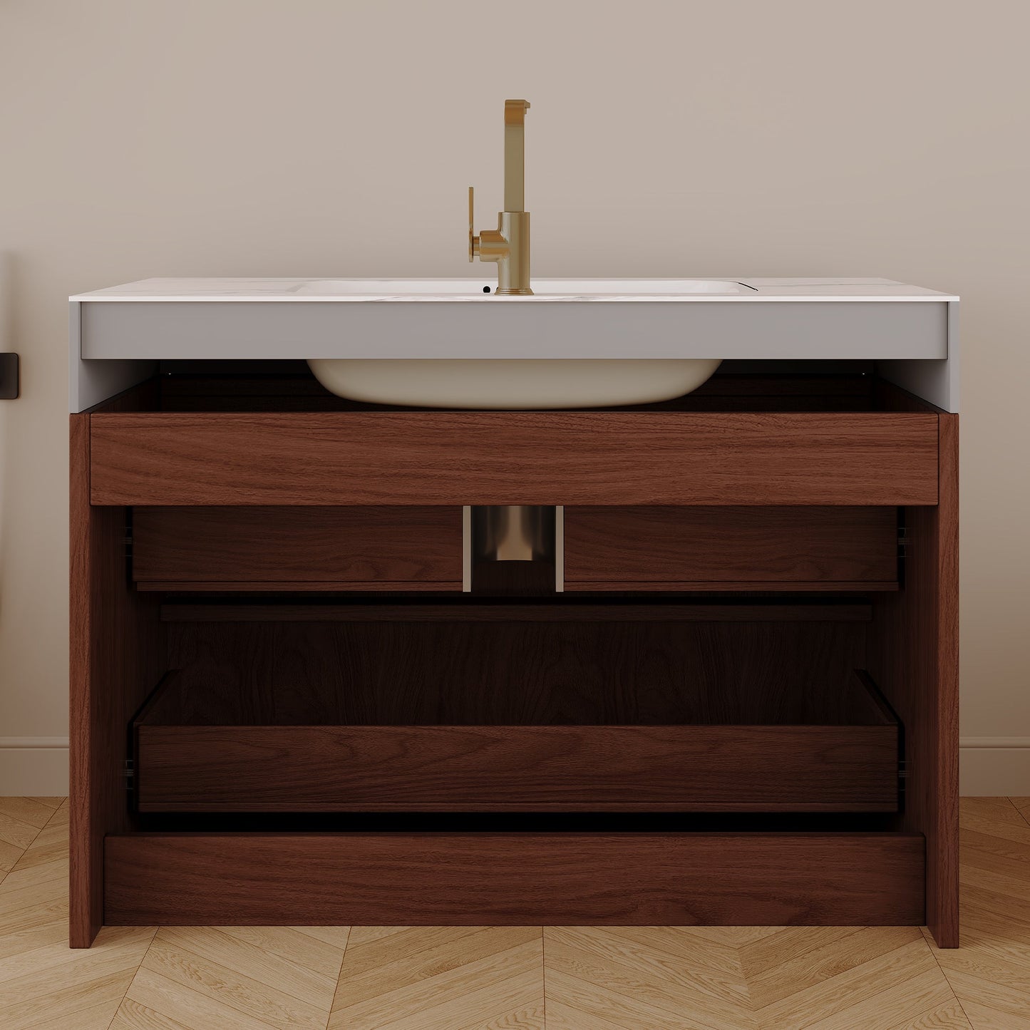 30" Modern Floating Bathroom Vanity with Seamless Sintered Stone Top