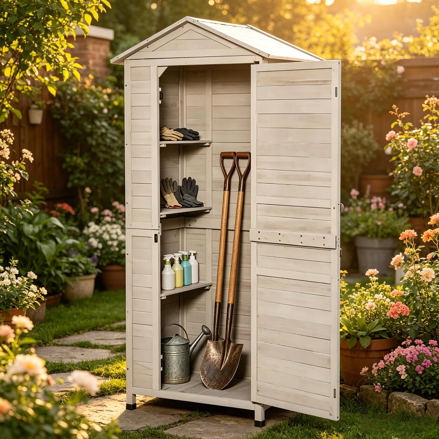 Outdoor Storage Shed with Tilted Tin Roof