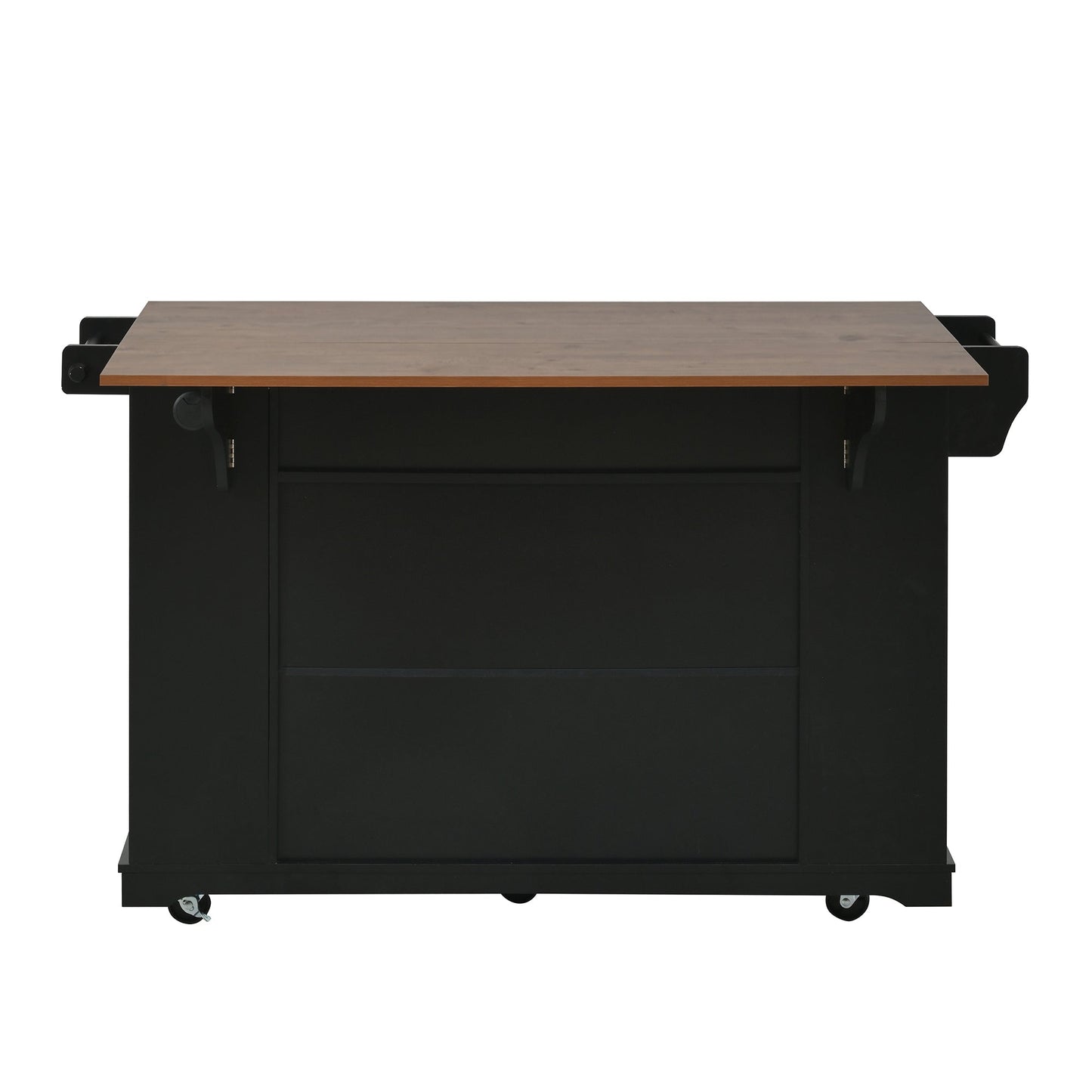 54" Mobile Kitchen Island with Glass Door Storage, Power Outlet & Rolling Cart
