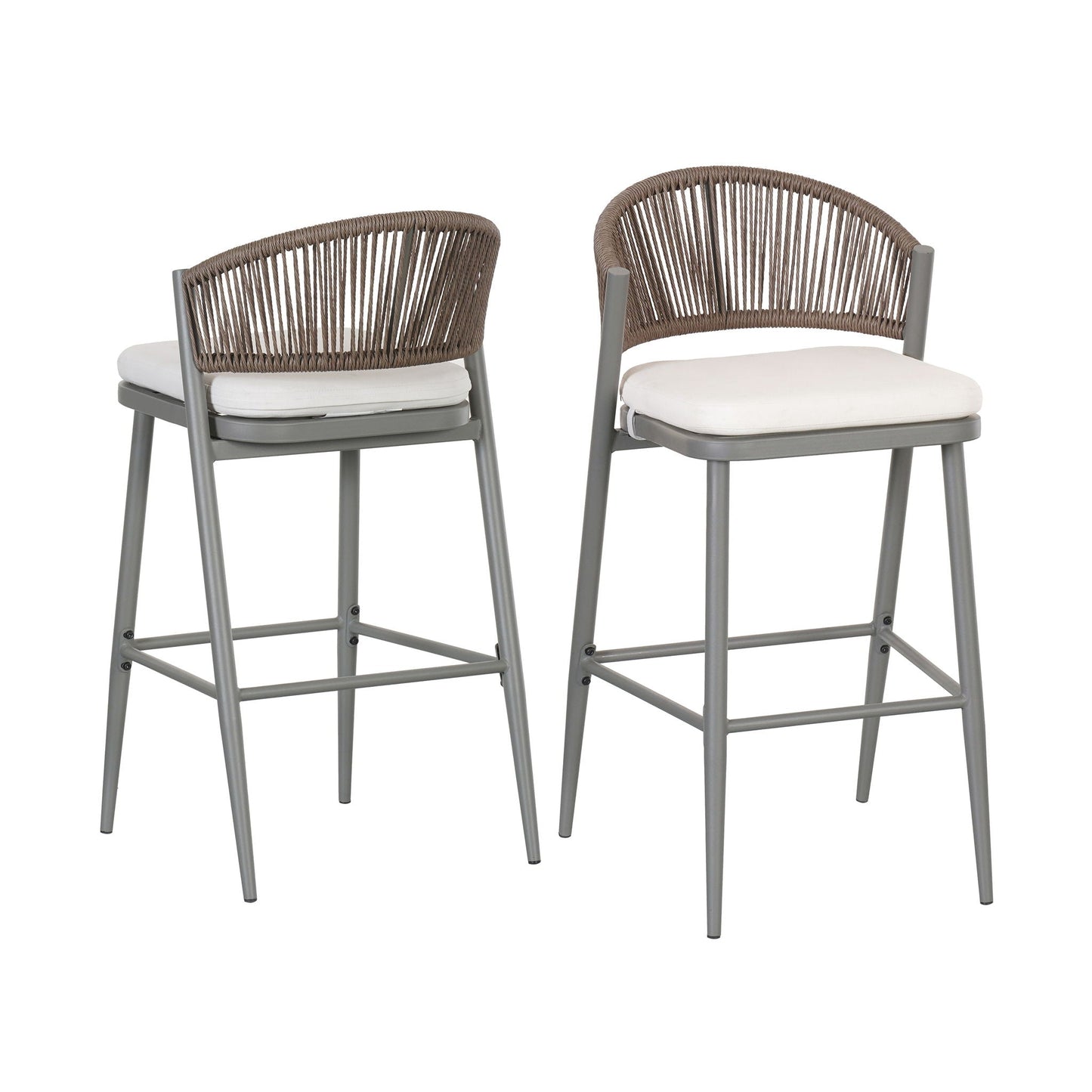 Outdoor Bar Height Metal Frame Counter Stools with Scallop-Shaped Backrest & Water-Resistant Cushions