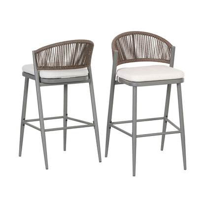 Outdoor Bar Height Metal Frame Counter Stools with Scallop-Shaped Backrest & Water-Resistant Cushions
