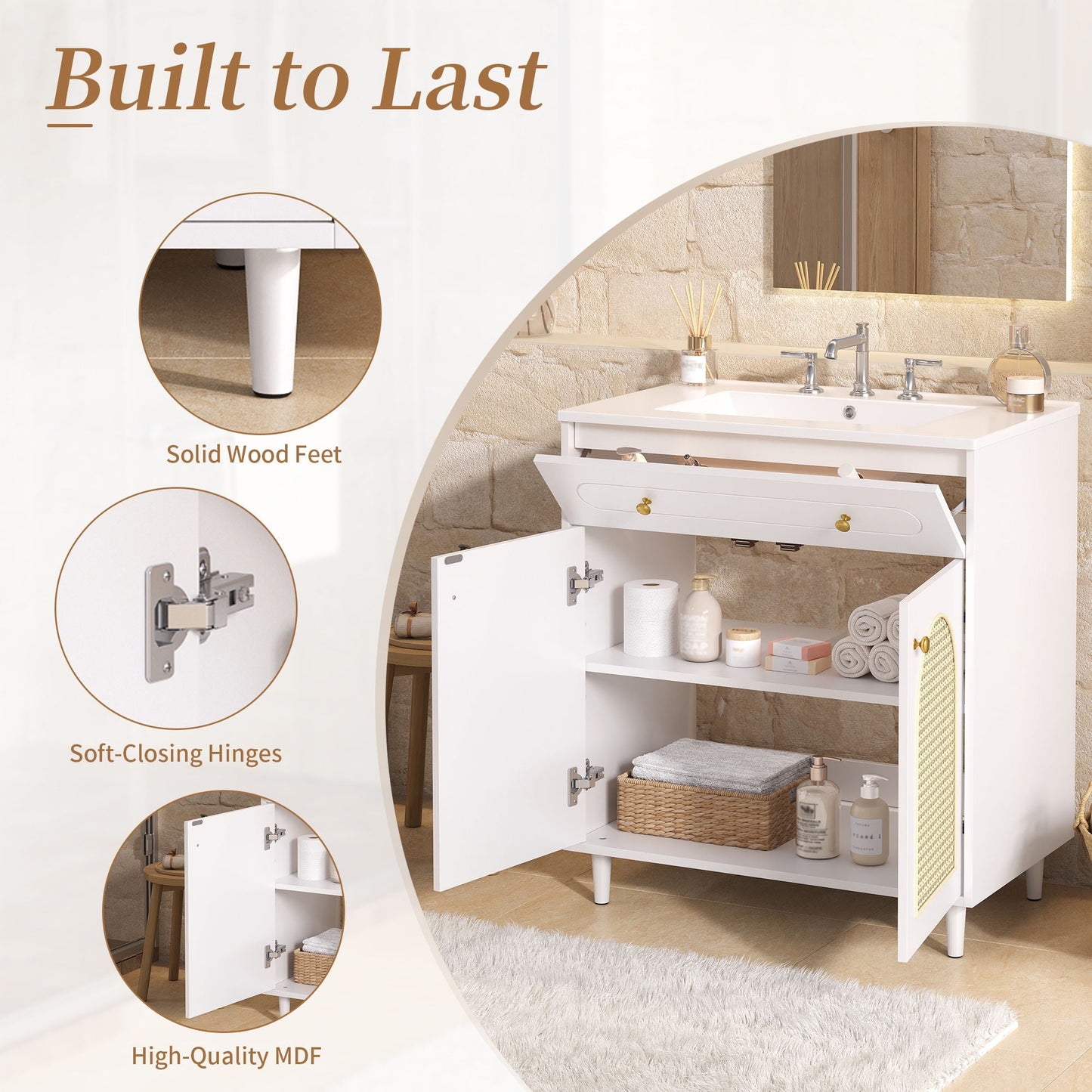 Modern Bathroom Vanity With Sink, Cabinet With Adjustable Shelf