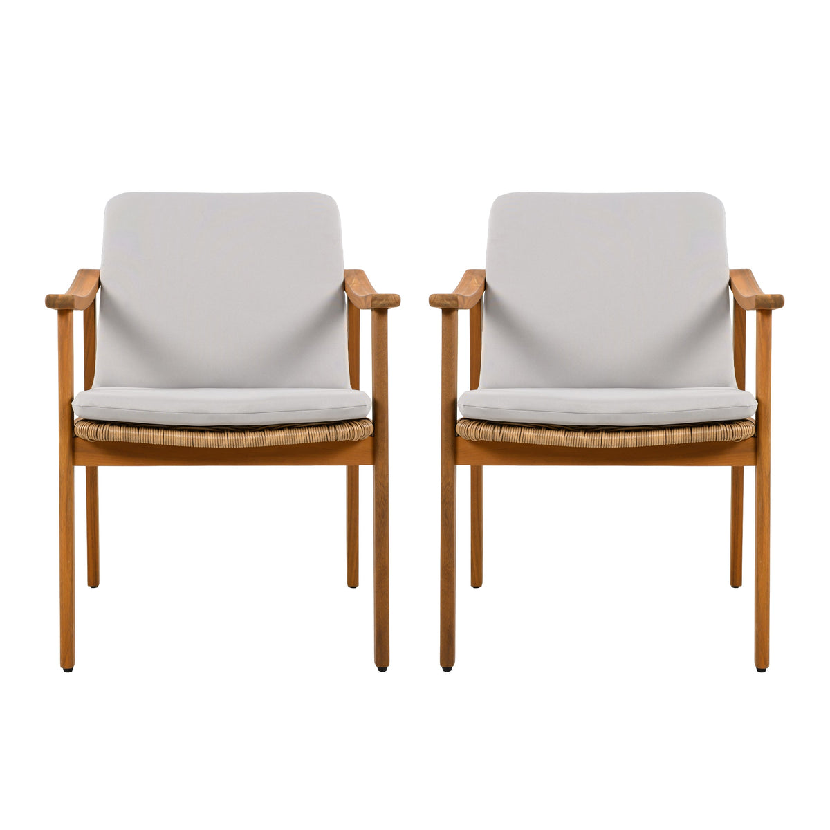 Outdoor Dining Chairs Set of 2, Teak Color Acacia Wood Frame