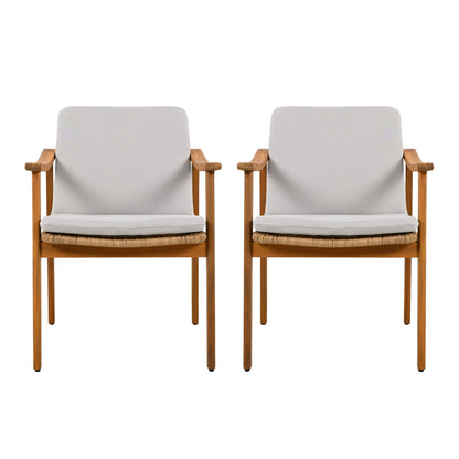 Outdoor Dining Chairs Set of 2, Teak Color Acacia Wood Frame