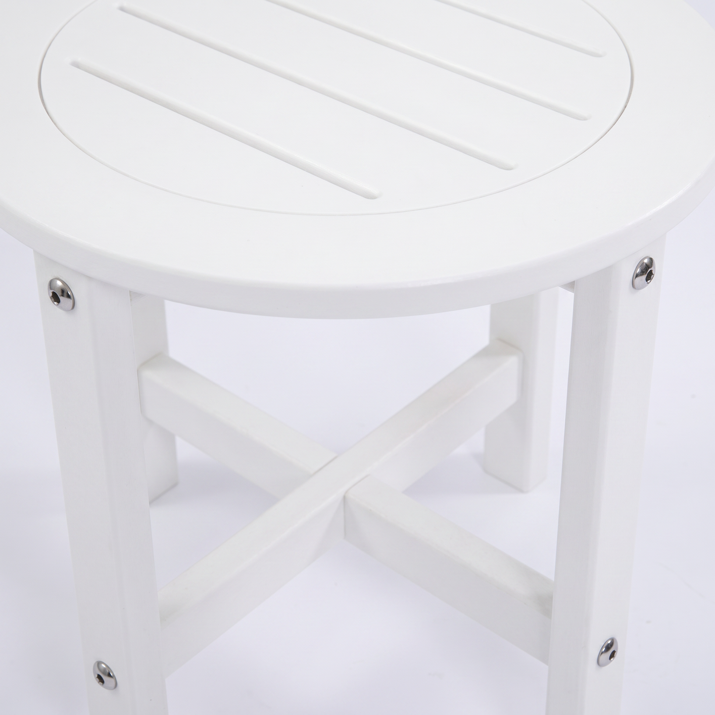 White HDPE Outdoor Side Table, 16 in. Round All-Weather Patio End Table