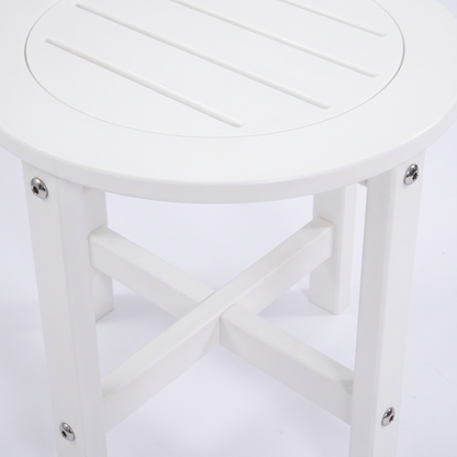 White HDPE Outdoor Side Table, 16 in. Round All-Weather Patio End Table
