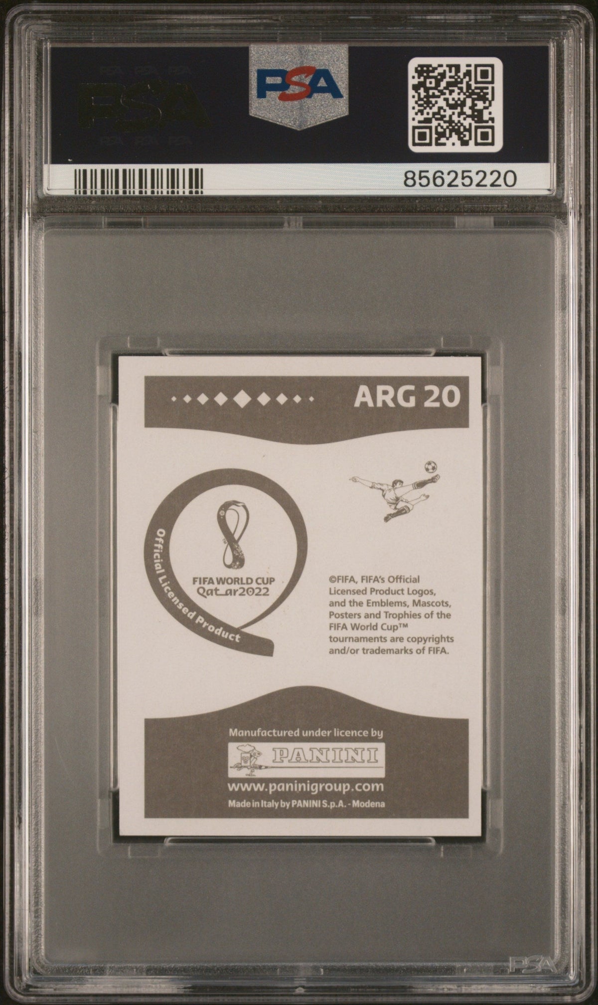 Graded 2022 Panini World Cup Qatar Lionel Messi #ARG20 Gray Back Soccer Sticker Card PSA 10 Gem Mint