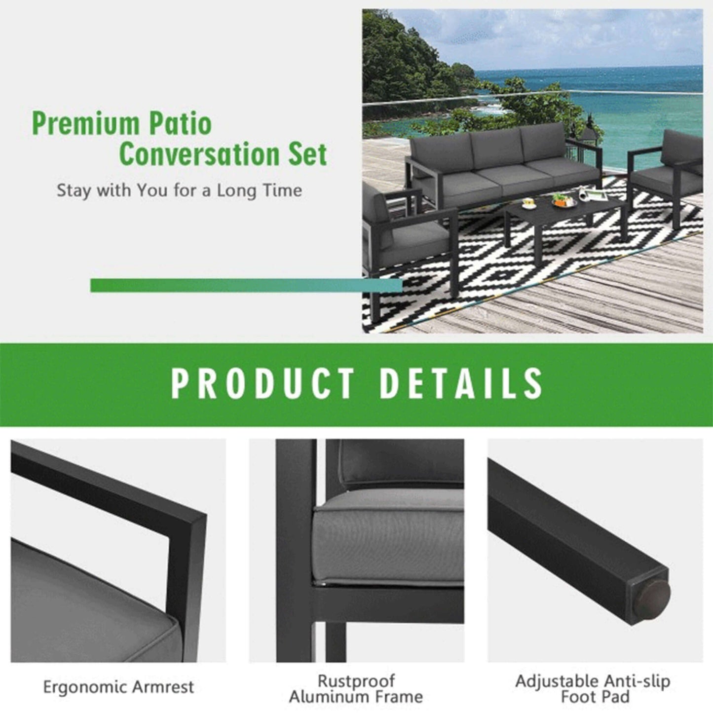 Alora 4-Piece Premium Outdoor Aluminum Furniture Set For Backyard & Poolside (SAK73532)