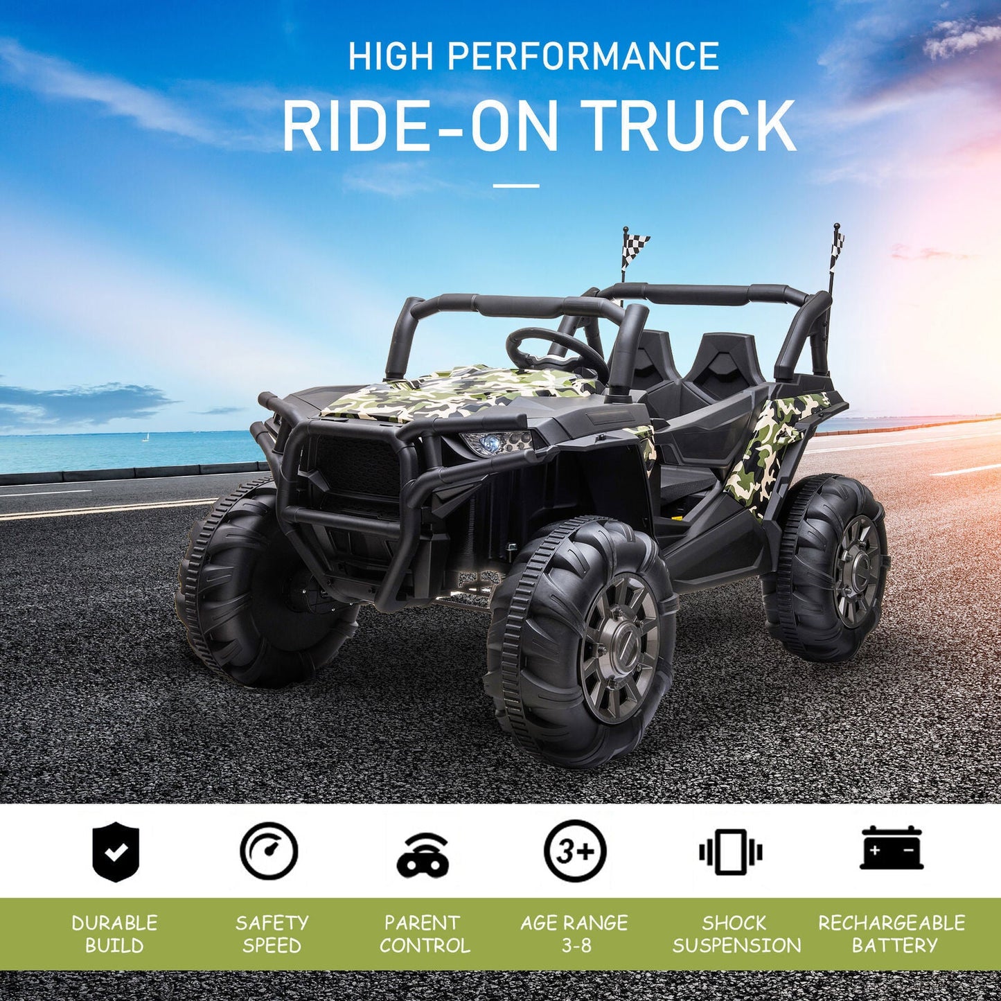 4WD Kids Truck with Parental Remote Control and Powerful Quad Motors