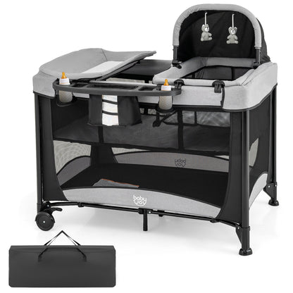 5-in-1 Portable Baby Playard with Cradle and Storage Basket-Black