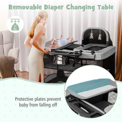 5-in-1 Portable Baby Playard with Cradle and Storage Basket-Black
