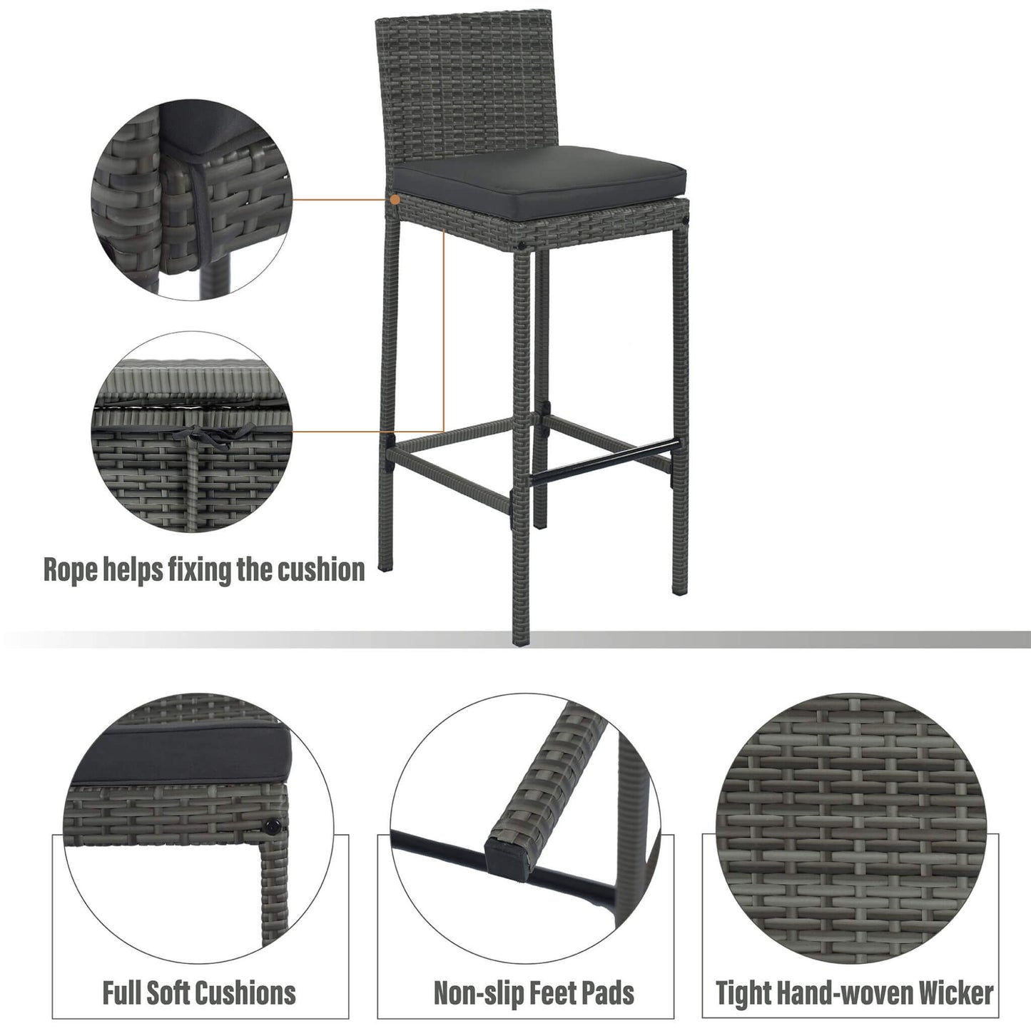 Alora 5-Piece Wicker Patio Bar Set With Cushions & Acacia Table (SAK26801)