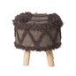 Roja Handcrafted Wool & Cotton Foot Stool with Eucalyptus Wood Frame - Dark Brown