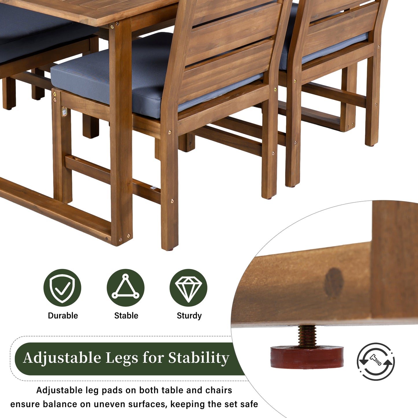 U_STYLE Farmhouse 5-Piece Outdoor Patio Dining Set with Adjustable Legs